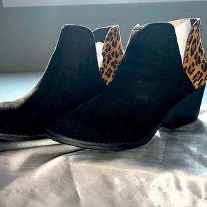 Black & Leopard Ankle Booties - Never Worn!!